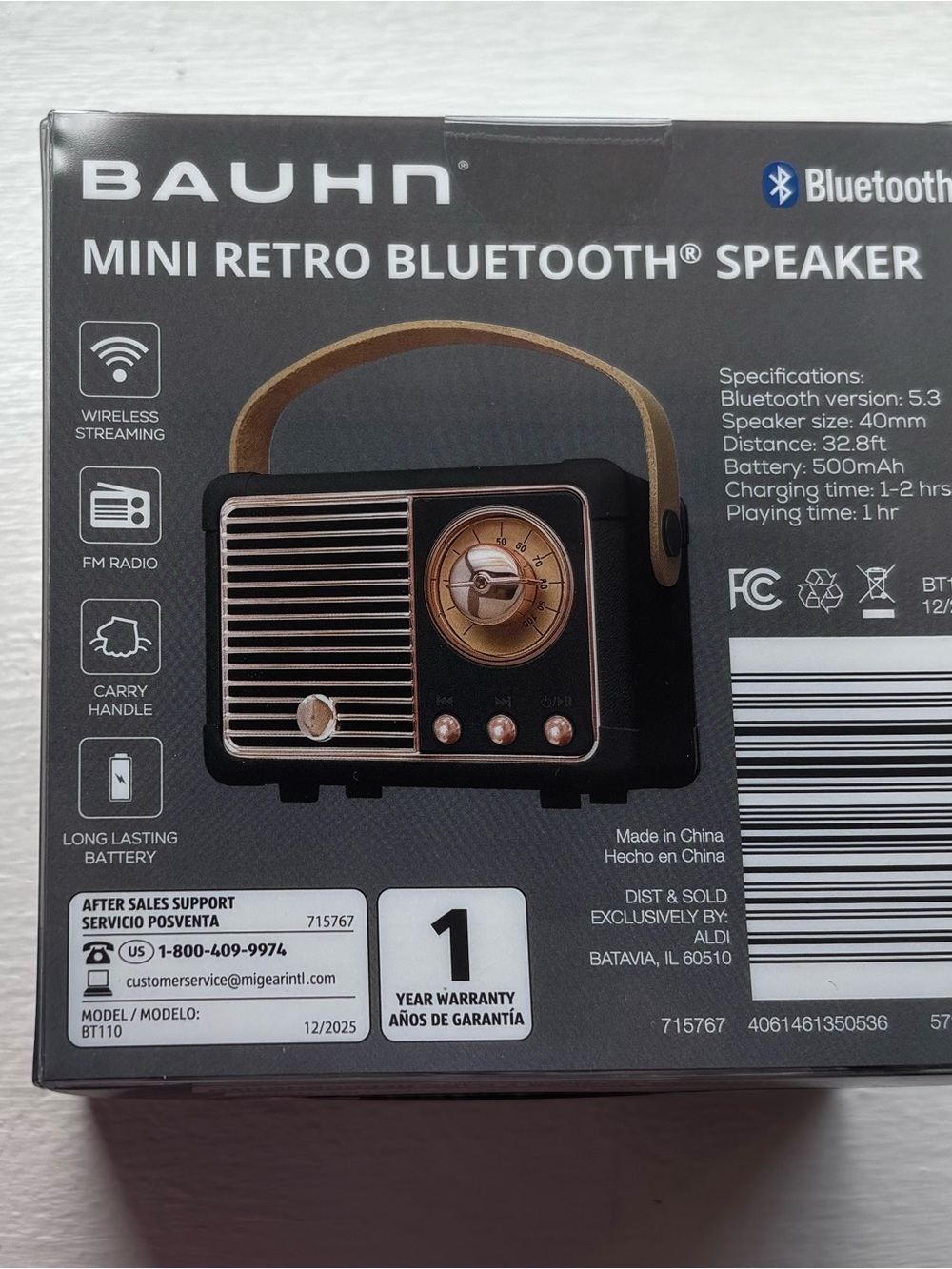 BAUHN Mini Retro Bluetooth Speaker in Black with Rose Gold Accents - Picture 3 of 3